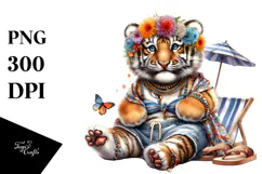 Digital Watercolor Baby Tiger PNG Product Image 1