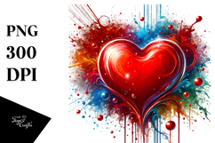 Red Glossy Heart Digital Painting, PNG Product Image 1