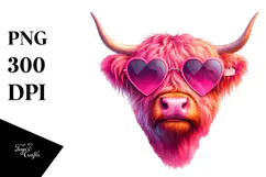 Pink Cow with Heart Sunglasses Digital Painting PNG Product Image 1