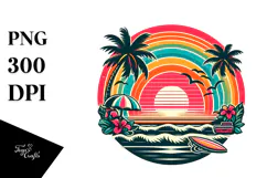 Retro Tropical Rainbow Sunset PNG Product Image 1