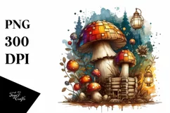Detailed Mushroom with Watercolor Splash PNG Product Image 3