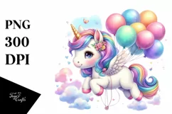 Colorful Baby Unicorn Floating PNG Product Image 1