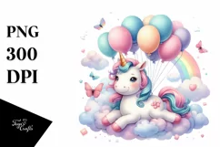 Colorful Baby Unicorn Floating PNG Product Image 1