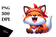 Exaggerated Cartoon Fox with Bandana PNG Product Image 1