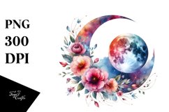 Boho Moon with Flowers | Clipart Product Image 1