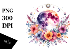 Boho Moon with Flowers | Clipart Product Image 1