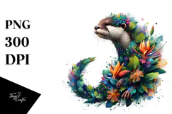 Vibrant Watercolor Otter with 3D Looking Flowers, 20 oz Product Image 1