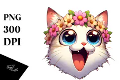 Exaggerated Cat with Flower Crown, High-Res PNG Product Image 1