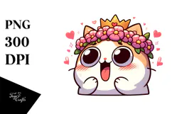 Cute Cartoon Cat with Flower Crown PNG Product Image 1