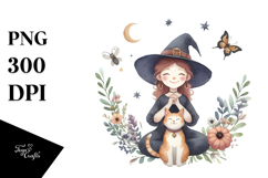 Boho Excited Witch with Cat PNG Product Image 1