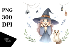 Boho Excited Witch with Cat PNG Product Image 1