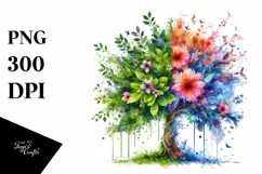 Vibrant Watercolor Tree with Flowers PNG Product Image 3