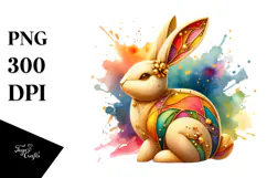 Colorful Diamond Bunny on Splashy Background PNG Product Image 1