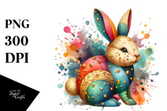 Colorful Diamond Bunny on Splashy Background PNG Product Image 1
