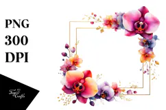 Vibrant Orchid Floral Frame PNG Product Image 1