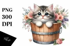 Cute Baby Cat with Flowers PNG Product Image 1