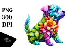 Vibrant Watercolor Puppy with 3D Looking Flowers, 20 oz Product Image 1