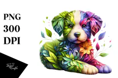 Vibrant Watercolor Puppy with 3D Looking Flowers, 20 oz Product Image 1
