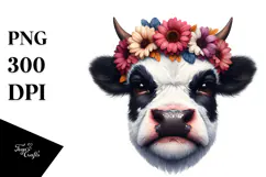 Playful Holstein Cow with Flower Crown PNG Product Image 1