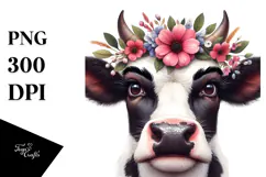 Playful Holstein Cow with Flower Crown PNG Product Image 1