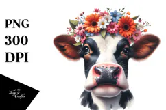 Playful Holstein Cow with Flower Crown PNG Product Image 1