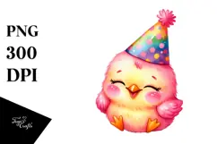 cute Baby Chicken with Party Hat PNG Product Image 1