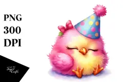 cute Baby Chicken with Party Hat PNG Product Image 1