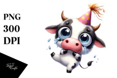 Cartoon Cow with Party Hat PNG Product Image 1