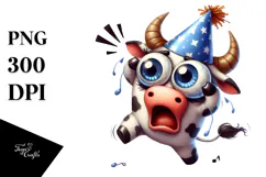Cartoon Cow with Party Hat PNG Product Image 1