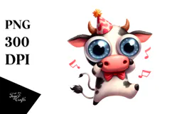 Cartoon Cow with Party Hat PNG Product Image 1