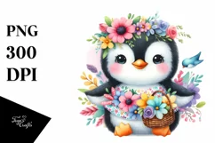 s Baby Penguin Whimsical Flowers Clipart Product Image 1