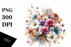 Vibrant Bouquet with Cosmos and Splash | Clipart Product Image 3