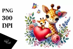 Colorful Baby Giraffe with Heart PNG Product Image 1