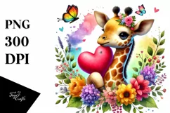 Baby Giraffe Holding Heart PNG Product Image 1