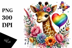 Baby Giraffe Heart Watercolor PNG Product Image 1