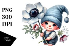 Baby Gnome with Anemone Floral Ornament PNG Product Image 1