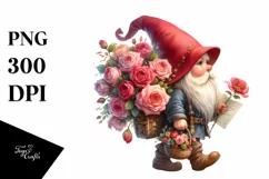 Watercolor Small Gnome Carrying Rose Bouquet Product Image 3