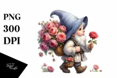 Watercolor Small Gnome Carrying Rose Bouquet Product Image 3