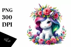 unicorn with Floral Wreath PNG Product Image 1
