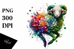 Vibrant Watercolor Lamb with Flowers PNG Product Image 3