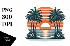 Vintage Tropical Island Sunset Clipart Product Image 3
