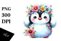 s Baby Penguin Whimsical Flowers Clipart Product Image 3