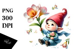 Floating Gnome with Freesia PNG Product Image 1