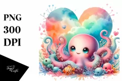 Colorful Baby Octopus with Heart PNG Product Image 1