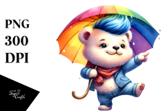 Vibrant Baby Bear Dancing with Umbrella PNG Product Image 1