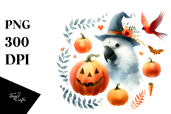 Watercolor Parrot Halloween PNG Product Image 1