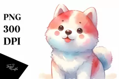 Cute Pastel Akita Watercolor Art Product Image 1