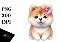 Cute Pastel Akita Watercolor Art Product Image 3
