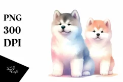 Cute Pastel Akita Watercolor Art Product Image 1