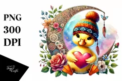 Cute Duck on Moon Holding Heart PNG Product Image 1